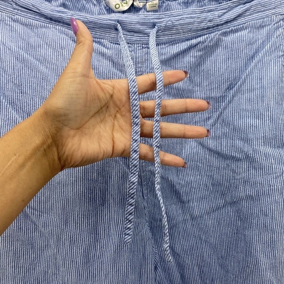 Orvis blue white linen draw string pockets cropped pants preppy lightweight - Picture 4 of 8